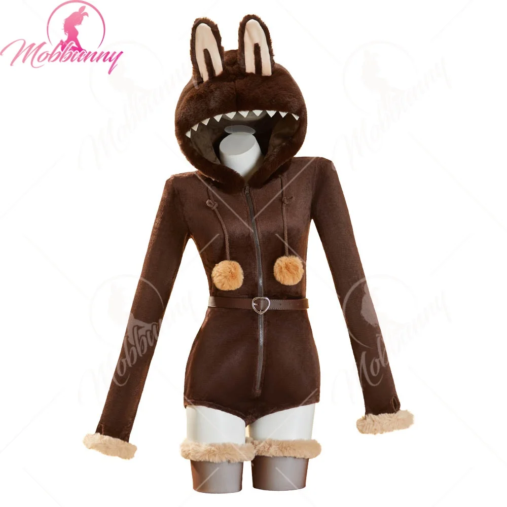 

US Stock Mobbunny Women Monster Derivative Plush Cosplay Costume Pink Doll Furry Homewear Hooded Romper with Tail and Socks
