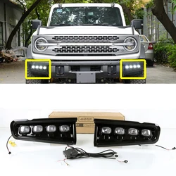 Daytime Running Lamps for Ford Bronco 2021 2022 2023 Accessories Front Bumper LED DRL Fog Light  With AmberTurn Signal Lights