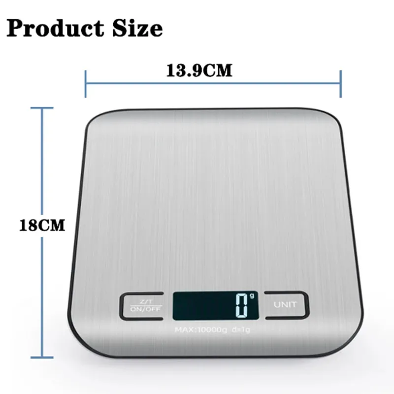 1pc 10kg Kitchen Scale LCD Display Stainless Steel Electronic Scales Home Jewelry Food Snacks Weighing Baking Tools