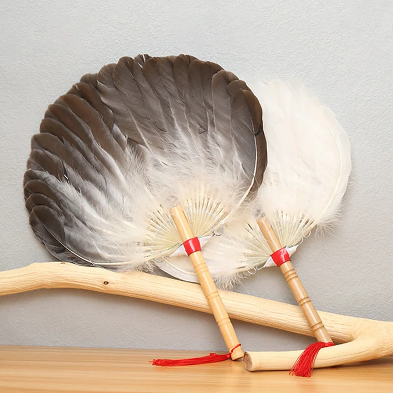 Vintage Feather Fan Handmade Ancient Style Craft Fan Zhuge Liang Fan Drama Stage Performance Party Supplies Photography Props