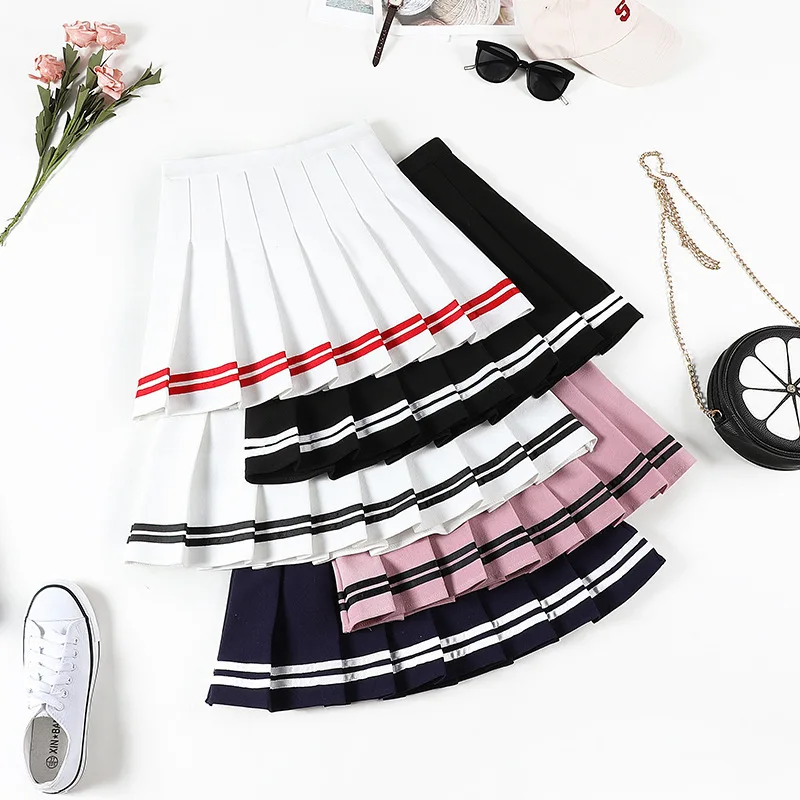 

Women's Clothing Half length skirt 2025 new high waisted pleated college elastic waist short school uniform strip A-line Skirts