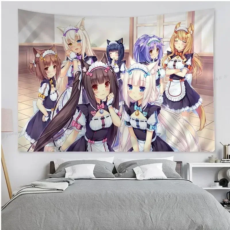 Schöne nekopara anime bunte tapisserie wandbehang böhmische wandteppiche mandala wohnkultur zubehör