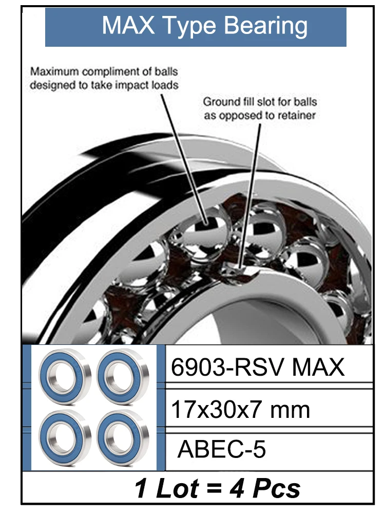 AliExpress FUSHI 6903 2RSV MAX Bearing 17*30*7 mm 4Pcs Full Balls 6903-2RS Bicycle Pivot Repair Parts 6903 2RS RSV Ball Bearings 6903LLU