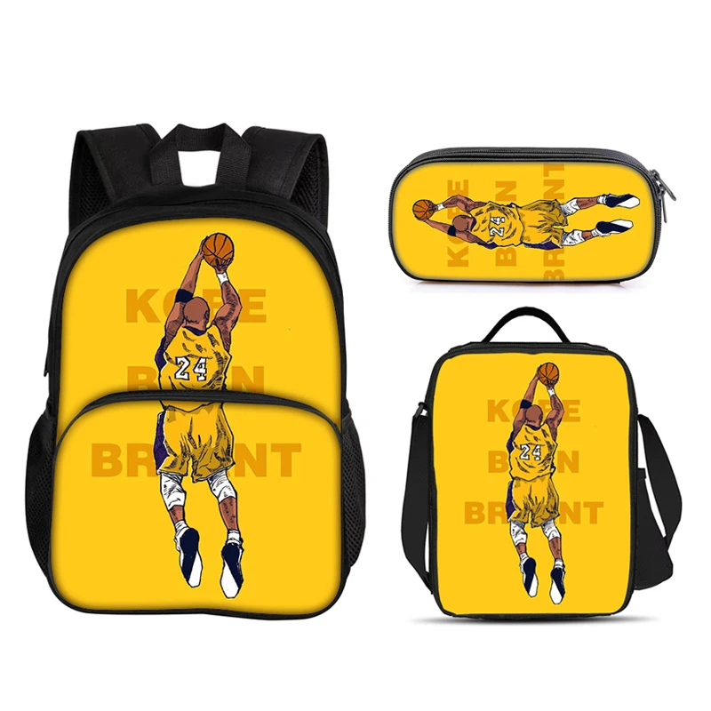 Basketball atar 3 pcs set School Backpack Jersey number lunch Bags,Pencil Bags KO-BE J-ames School Bags