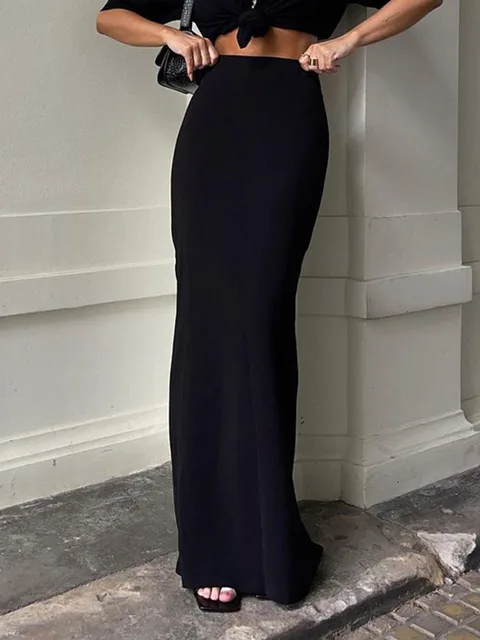 Moda dla kobiet Czarne długie spódnice Wysoka talia Szczupła bezszwowa elegancka damska suknia Casual Summer New Kobiece spódnice Maxi