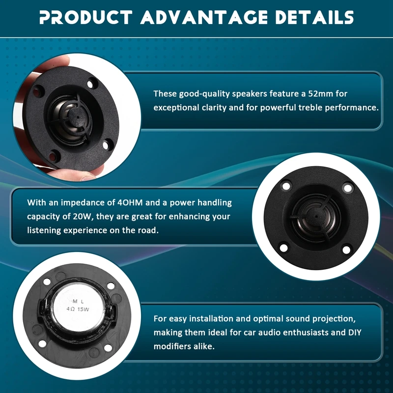 Conjunto de alto-falantes de tweeter para carro de 2 polegadas-52Mm-4OHM-20W-Alta performance-Car-Modificação de áudio