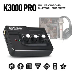 K3000 PRO Directed Sound Card Echo Audio Mixer Interface External with Bluetooth DSP Reverb Effect for Mic Instrumentation