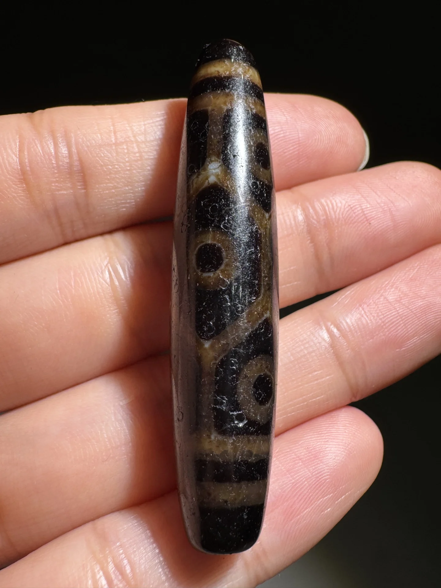 Tibetan black gold turtle shell nine eye dzi pendant necklace 12x58mm