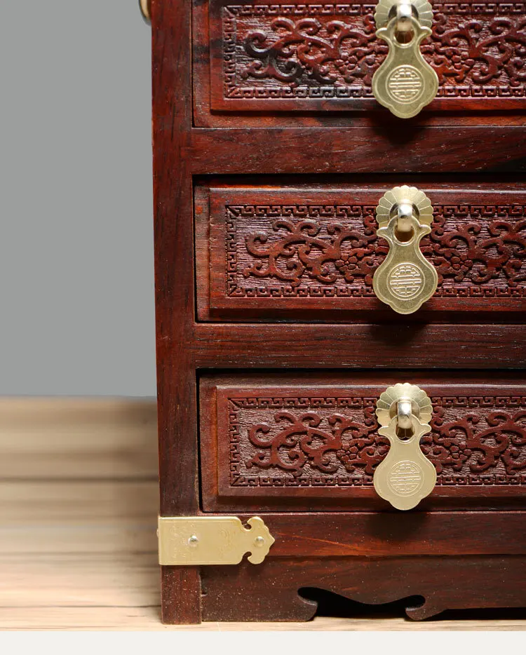 صندوق مجوهرات من القماش المخملي ذو المقاس الجيد من خشب الورد الأحمر من خشب الماهوجني لتخزين المجوهرات من خشب الصندل هدية حرفية منزلية مع قفل #6