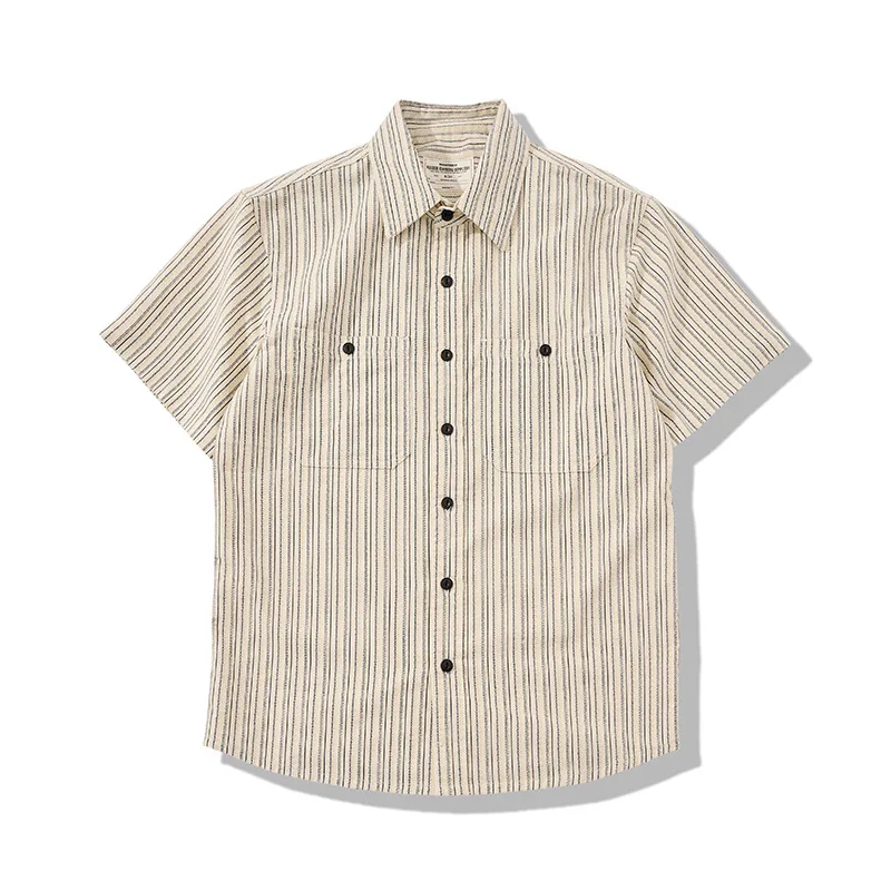 

American Vintage Old Money Corduroy Short-Sleeve Shirt for Men 2026 Summer New Amekaji Ribbed Stripe Camp Retro Workwear Shirt