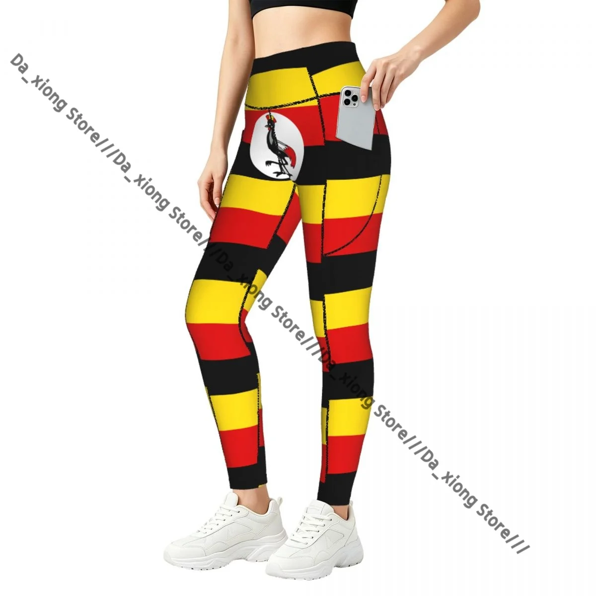 Women Slim Fit Yoga Pants With Pockets Uganda Flag Hip Lifting Sports Fitness Pants