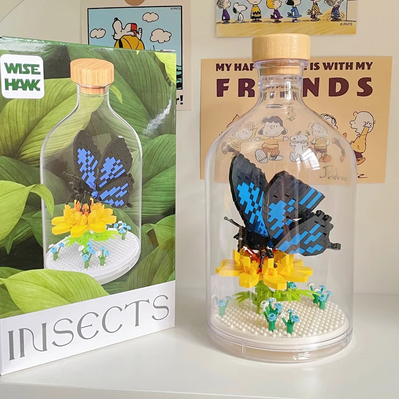 كتل بناء رائعة لمجموعة الحشرات مع زجاجة عرض زجاجية ، مجموعة أفكار ، تجلب جمال الطبيعة إلى منزلك والمكتب
