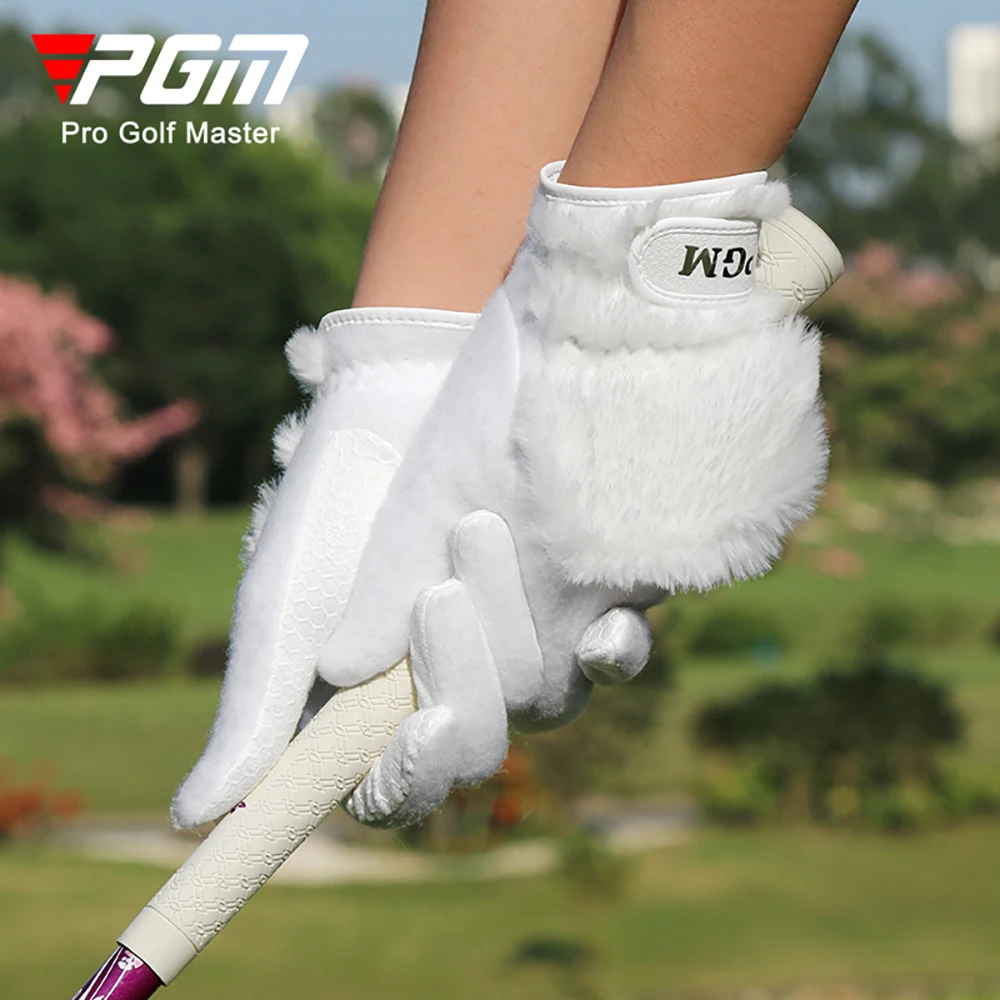 PGM Men&Women's Autumn and Winter Golf Gloves Plush Thickened Polar Fleece Warm Gloves Windproof Non Slip Silicone White ST033