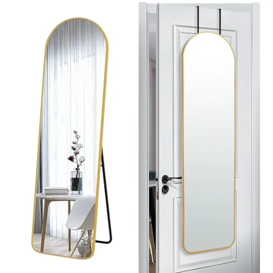 

57x16 Door Hanging Full Length Mirror Floor Stand Height 5.7ft just Body in1.3ft / Wall Mounted Metal Frame Arch Dressing Mirro