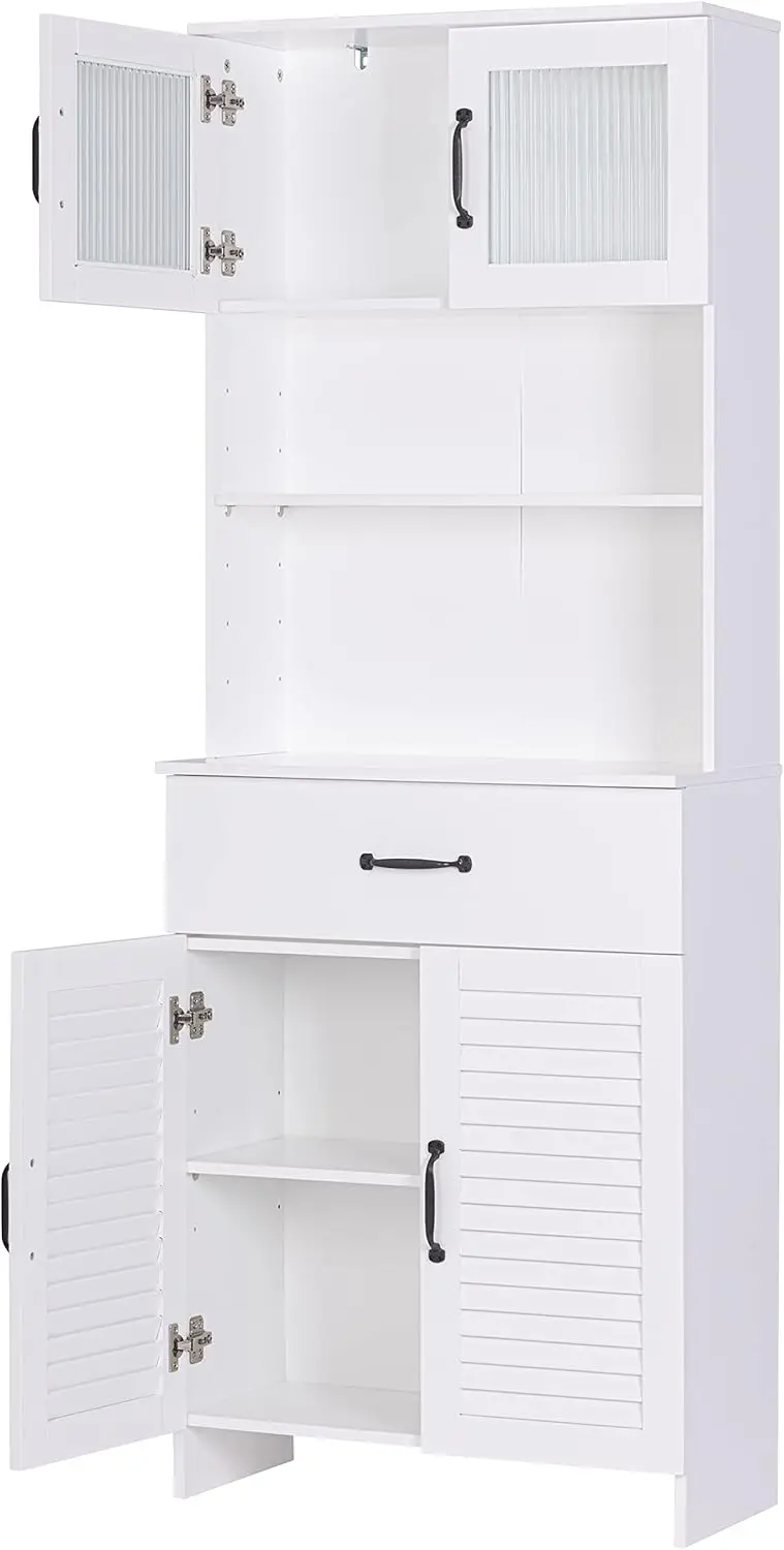 Gabinete, gabinete de almacenamiento de piso con puertas dobles y cajones, gabinete de madera independiente para baño, sala de estar, cocina, blanco