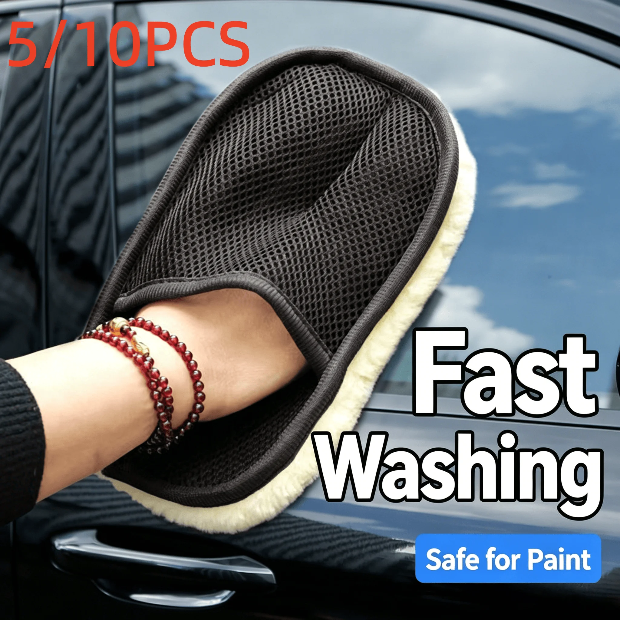 5/10Pcs Microfiber Wool Car Wash Mitt Gloves Scratch Resistant Soft Polishing Sponge Glove Auto Home Cleaning Care Tool