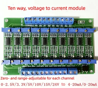 Voltage to Current Module Multi-channel Ten-in and Ten-out 0-3.3V/5V/10V/15V to 4-20ma Transmitter