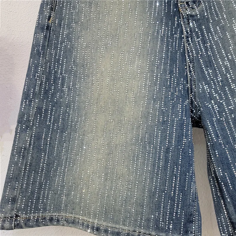 المرأة 2025 صيف جديد الدنيم السراويل موضة السماء المرصعة بالنجوم الساخن الماس جينس قصير المرأة العصرية عالية الخصر فضفاض مستقيم السراويل