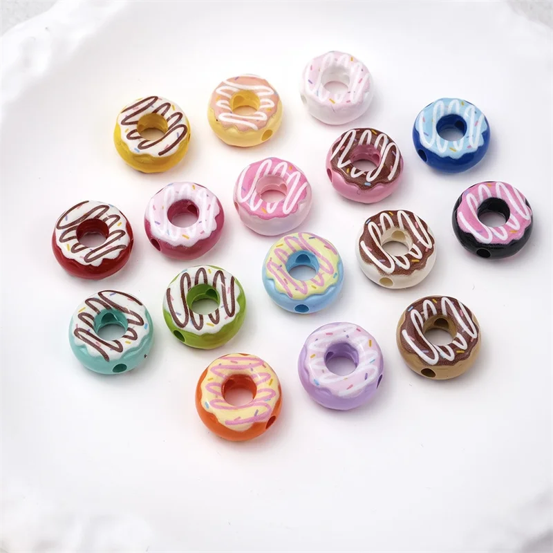 

Wholesale 100pcs/lot 16mm color pattern print cartoon Donut shape rounds acrylic straight hole beads diy jewelry accessory