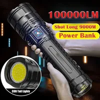 Super 500W Built-in Battery Flash Light Emergency Spotlights Shot 10km 10000LM Most Powerful Led Tactical Flashlights 15000mah