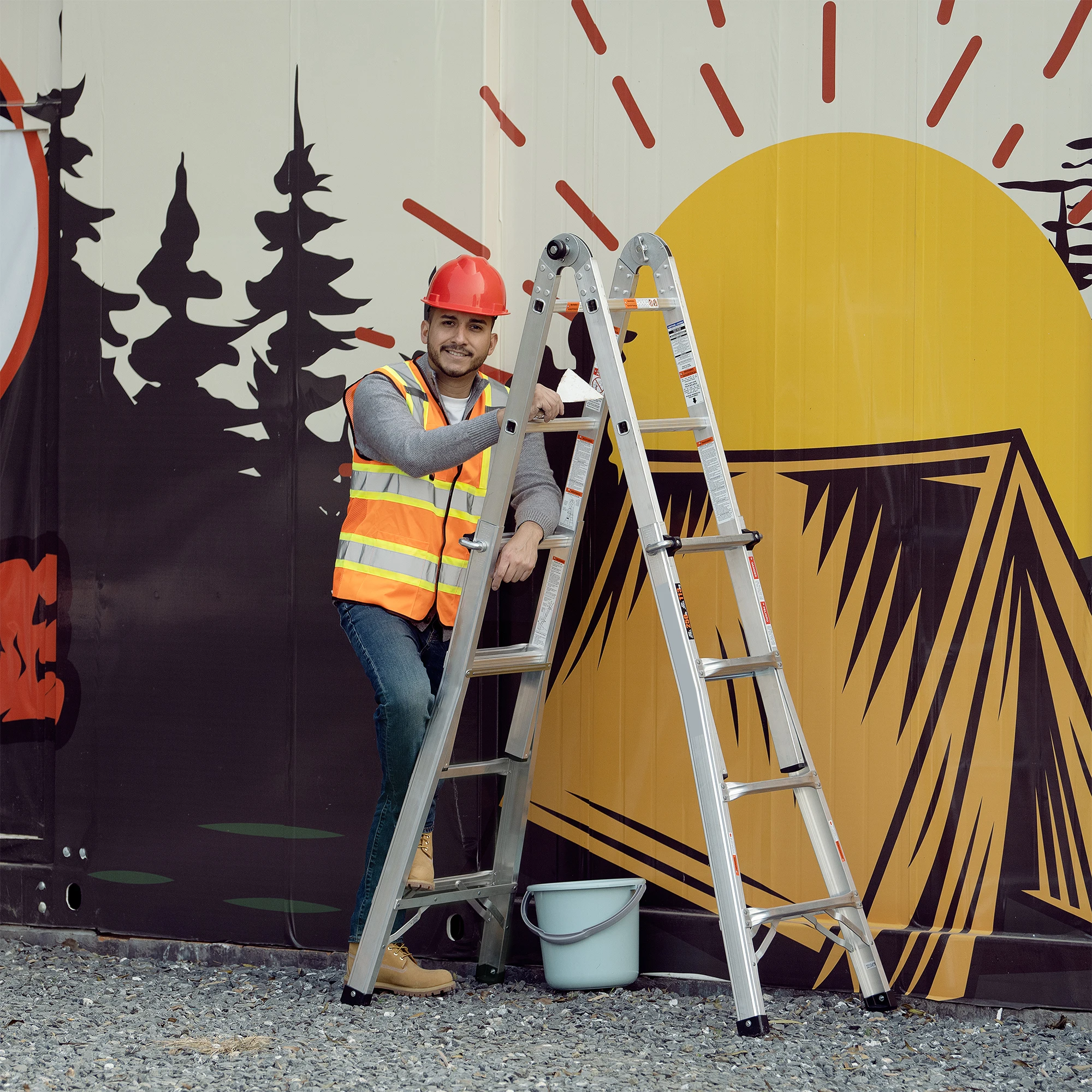 Ajustadores de ángulo conveniente escalera de diferentes alturas hacen la mente trabajo en paz escalera multiposición de aluminio con ruedas, 300 libras