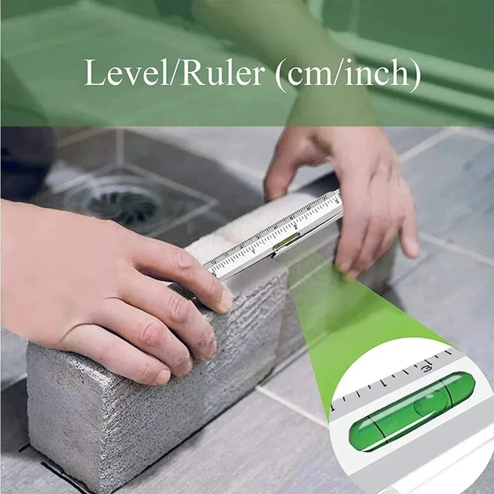 Compact 6 In 1 EDC Multifunctional Pen Tool Stylus Screwdriver Ruler Level Refillable Ballpoint Capacitive Touch Screen Pencil