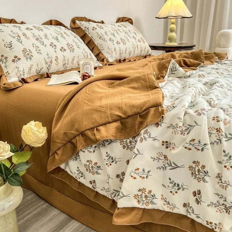 

Летнее прохладное одеяло, комплект из четырех предметов, кружевное воздухопроницаемое одеяло из соевого волокна, мягкие одеяла с кондиционером, наволочка и простыня