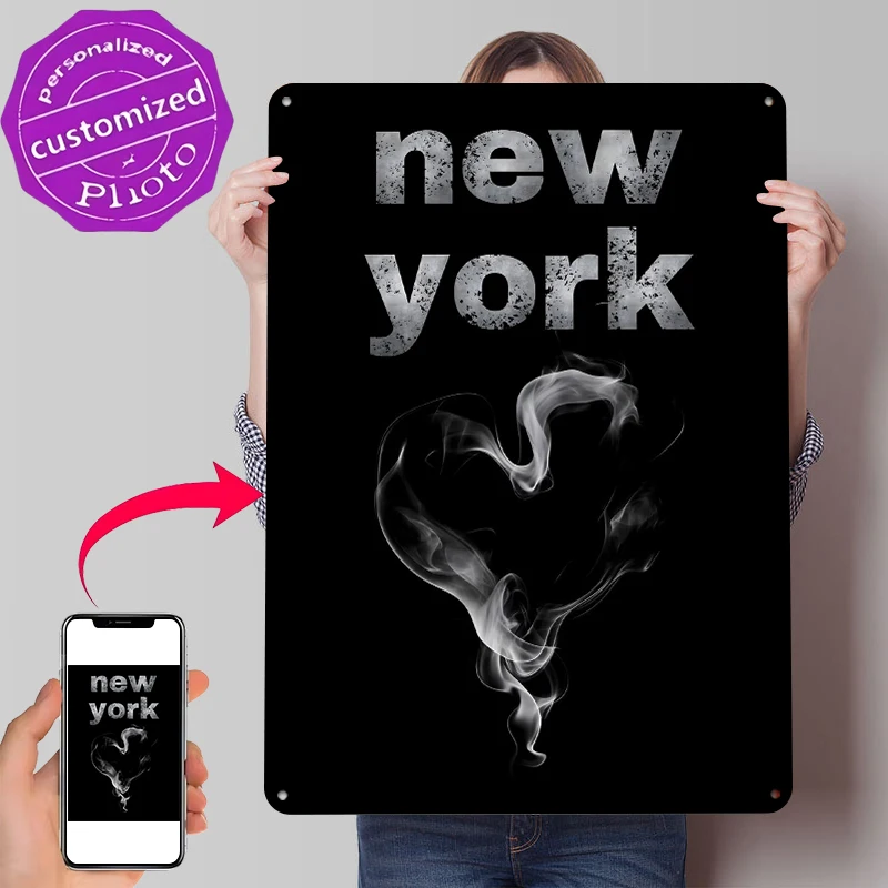 New York Smoke Heart City Kunst-Blechposter Individualisierte Wandkunst Retro Vintage Metallschilder für Fans Garagendekoration Zimmer Zuhause