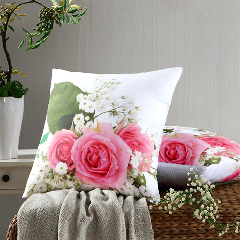 Red Rose Pillow Cover Sofa Cushion Fashion Printing Sofa Chair Pillow Cover Car Mat Bed Pillow Cover Home Decoration