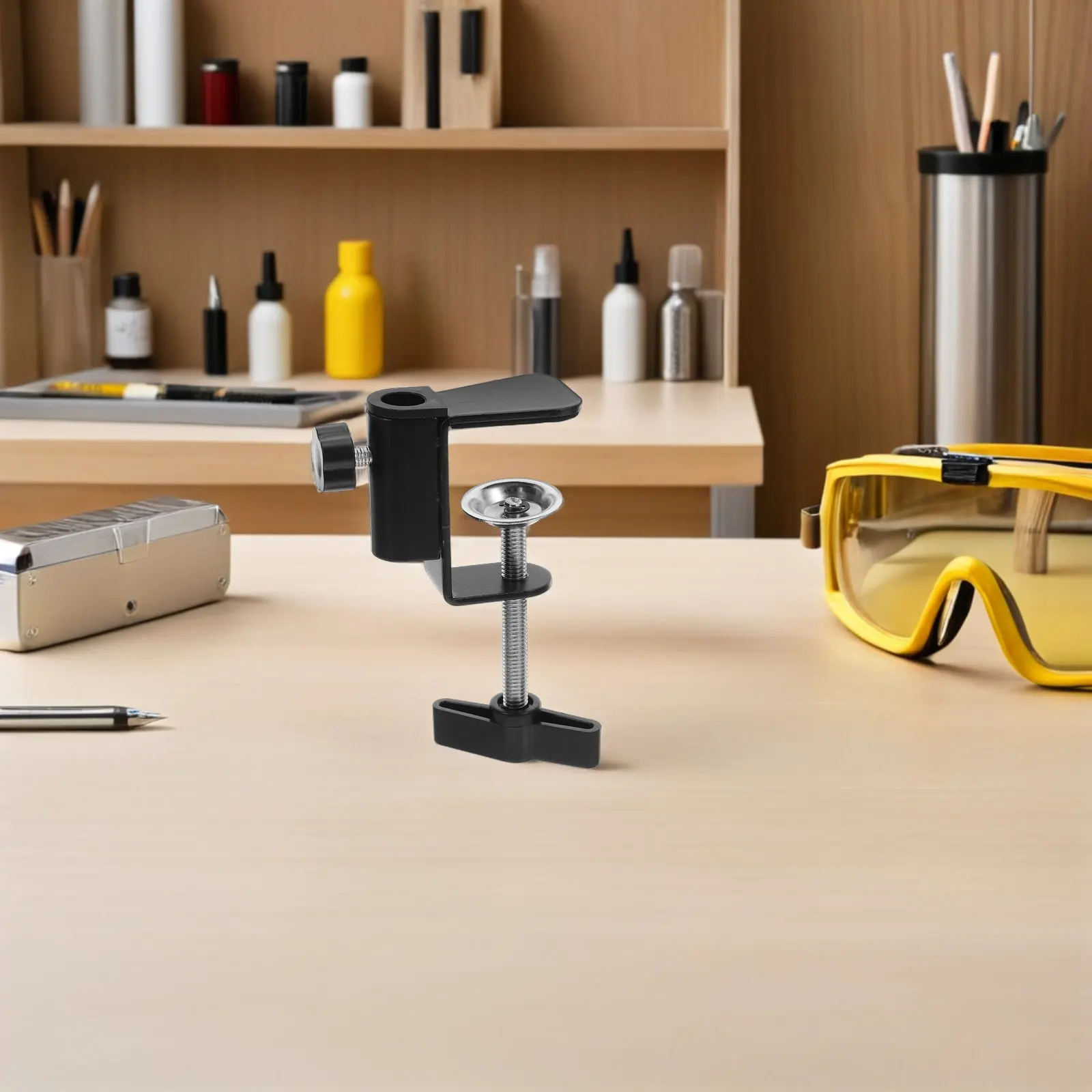 4Pcs Universal Desktop C-Clamp Bracket Metal Bench Clamp Mount with Multi-Angle Rotation Sturdy Table Edge Holder for Studio
