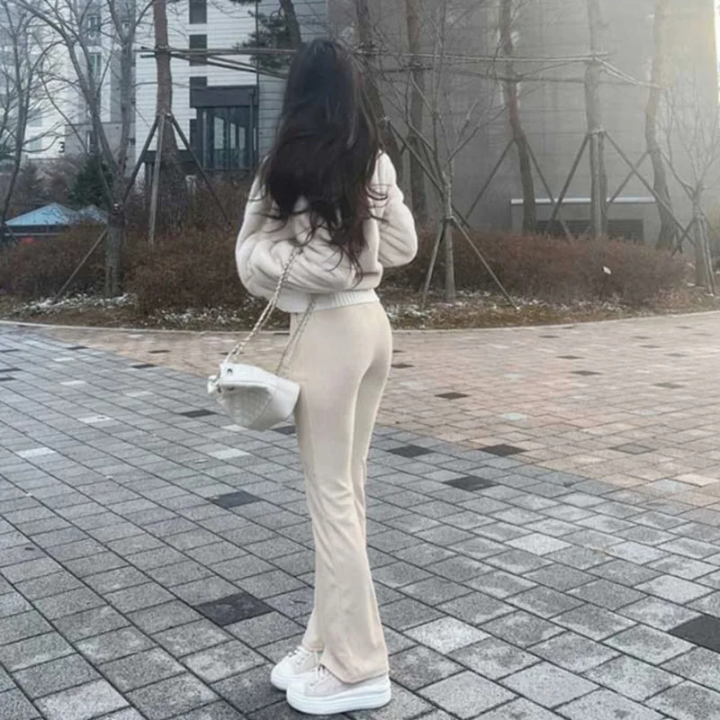 

Корейская простая тонкая сексуальная фигурная элегантная куртка с капюшоном + повседневные брюки, комплект из двух предметов для женщин, модный женский топ RO9W