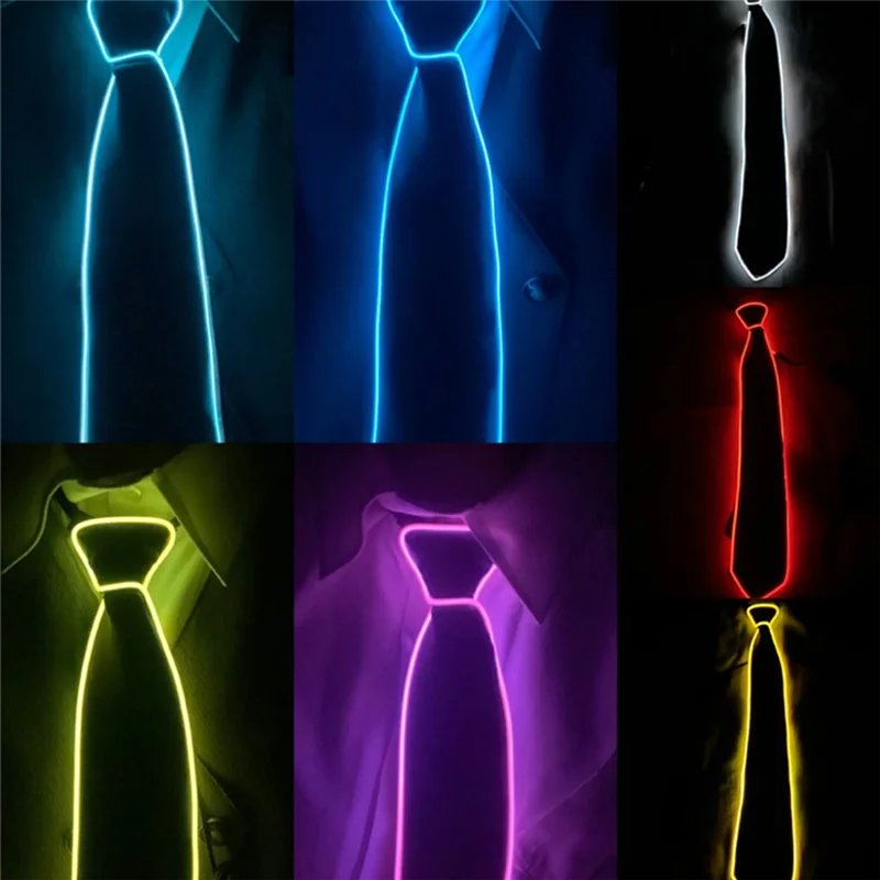 B17C Glowing Tie EL Wire Neon LED Luminous Party Haloween Christmas Luminous Light Up Decoration DJ Bar Club Stage Clothing Dura