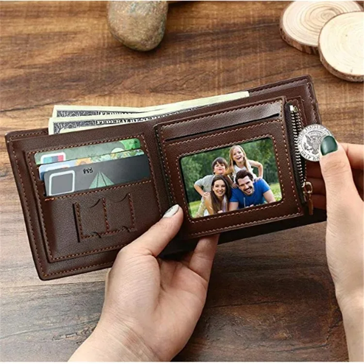 Personalisiertes Bild mit Namen, Geldbörse mit graviertem Foto, kurze Geldbörse, individuelle faltbare Geldbörse, Geschenke für Ihn, Männer für Papa, Vatertag, Ehemann – Detail 18