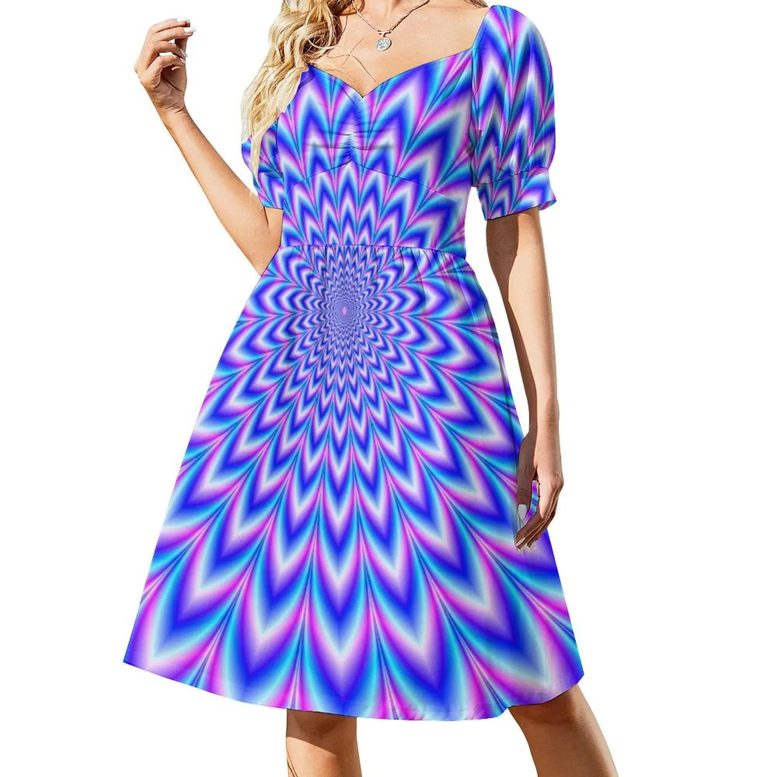 

Psychedelic Pulse in Blue and Pink Short-Sleeved Dress long dress women summer Summer women's clothing