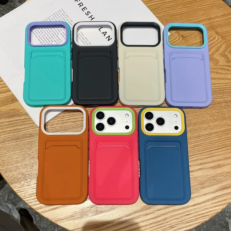 فاخر سيليكون فتحة للبطاقات محفظة جراب هاتف آيفون 17 الهواء 16 15 14 13 12 11 برو ماكس للصدمات ماتي الجلد ودية غطاء ناعم #6