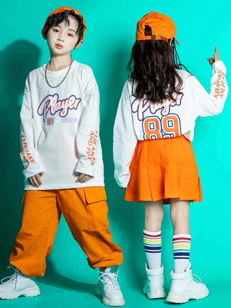 2024 Children'S Day Hip Hop Dance Costumes For Kids White Shirts Loose Pants Suit Girls Boys Jazz Performance Clothes DQS15304