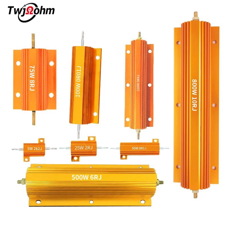 2Pcs 10 25 50 100W high power winding resistor 1R 5R 6R 8R 3R 10R 470R 200R 50R Ohm 5% aluminum shell resistor