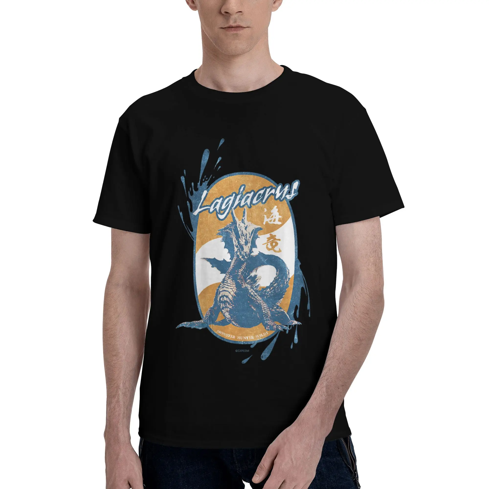 Wilds Lagiacrus BP Novelty 100% Cotton T-Shirt Monster Hunter Tees Tops For Men