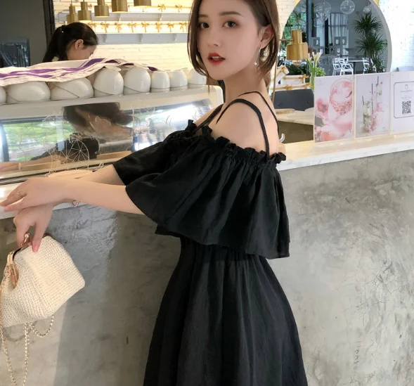 Vestido F de Verão Sem Mangas Estilo Coreano Solto com Cintura em Chiffon Duas Camadas Saia de Fada Estilo Princesa Si...