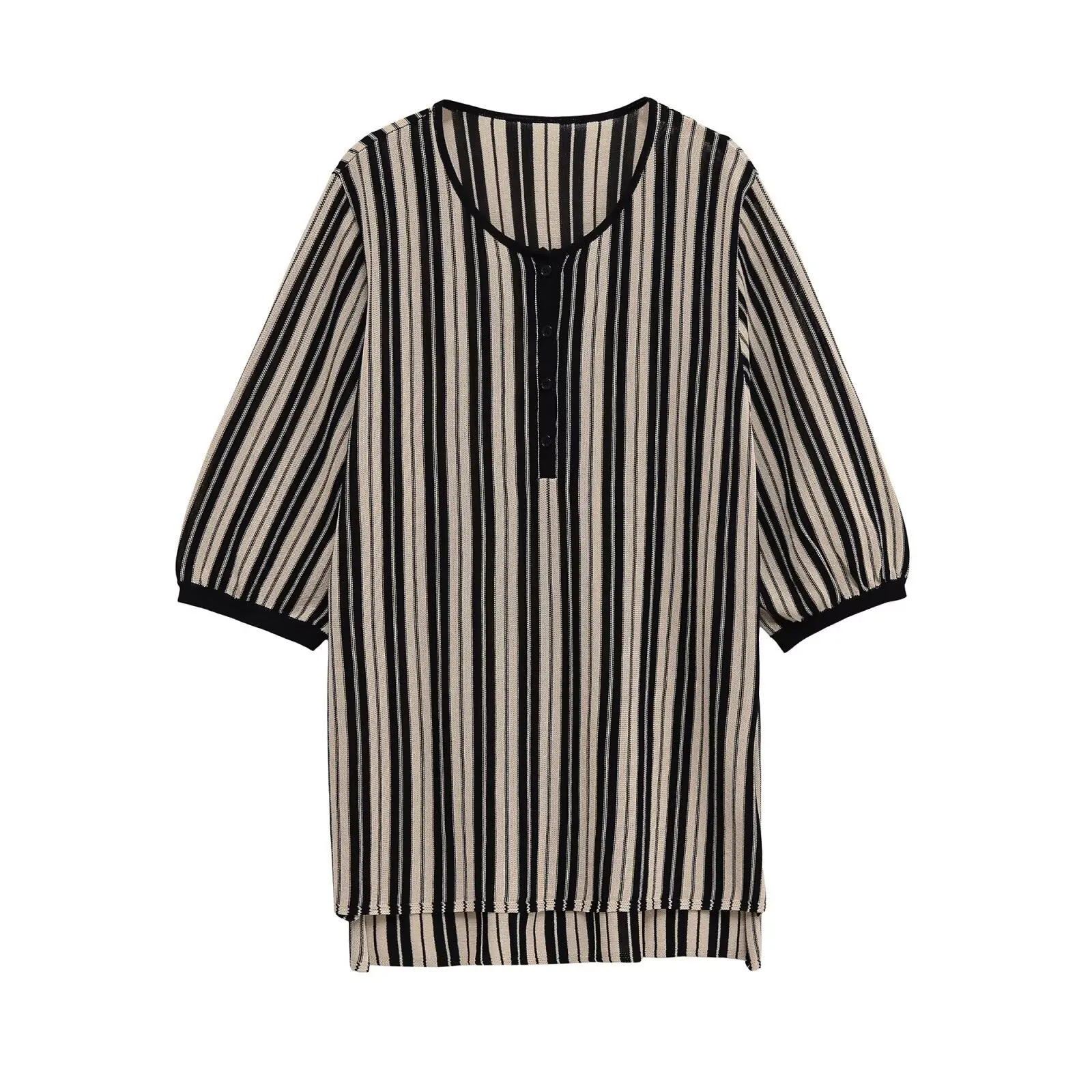 

Fall New Women's Fashionable Knitted Linen Stripe Round Neck Top European Style Quality Texture Women's Upperwear