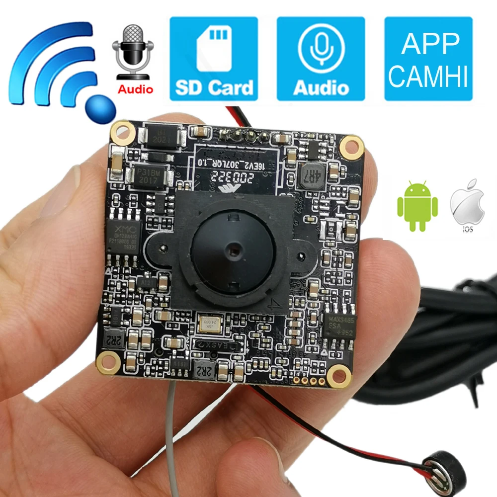 5MP 2MP 1080P HD Onvif rozmiar 38x38mm moduł bezprzewodowa kamera IP Audio Mini Wifi gniazdo kart SD System kamer do monitoringu domu Camhi