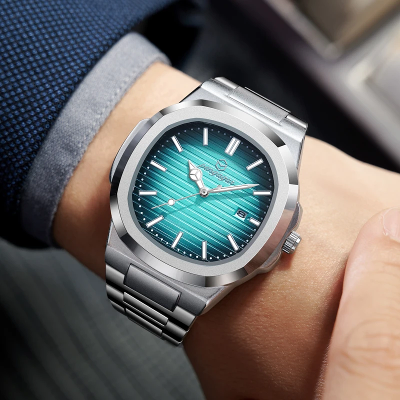 2025 جديد فاخر ساعة عسكرية للرجال مربع مقاوم للماء مضيئة تاريخ الأسبوع الرجال ساعة الفولاذ المقاوم للصدأ كوارتز ساعات رجالية Reloj + صندوق