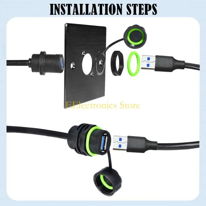 B03C Industrial Strength USB3.0 Male to Female Panel Mount Cable Fast Charging 5Gbps Data Transfer IP68 Sealed 100cm Cable