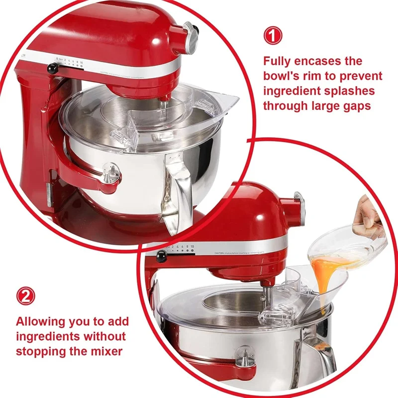 A05G-For Kitchenaid 5.5-7 Quart Bowl-Lift Stand Mixer ملحق-Pouring Shield مع شلال قابل للإزالة لحارس الرذاذ