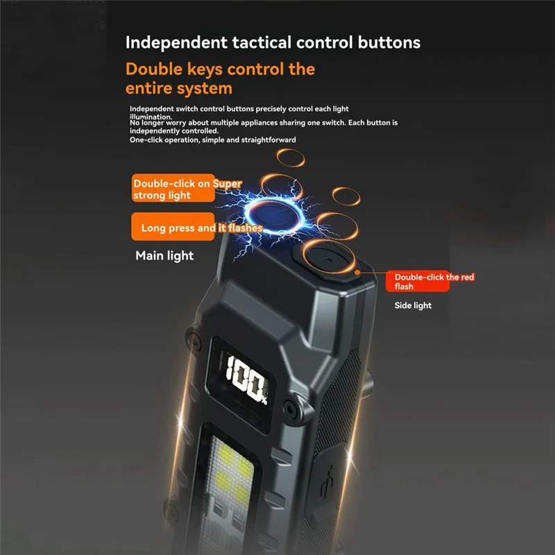 A84E-Rechargeable Flat Flashlights Dual-Switch LED Small Flashlight With Digital Display Pocket Light For Camping For Home