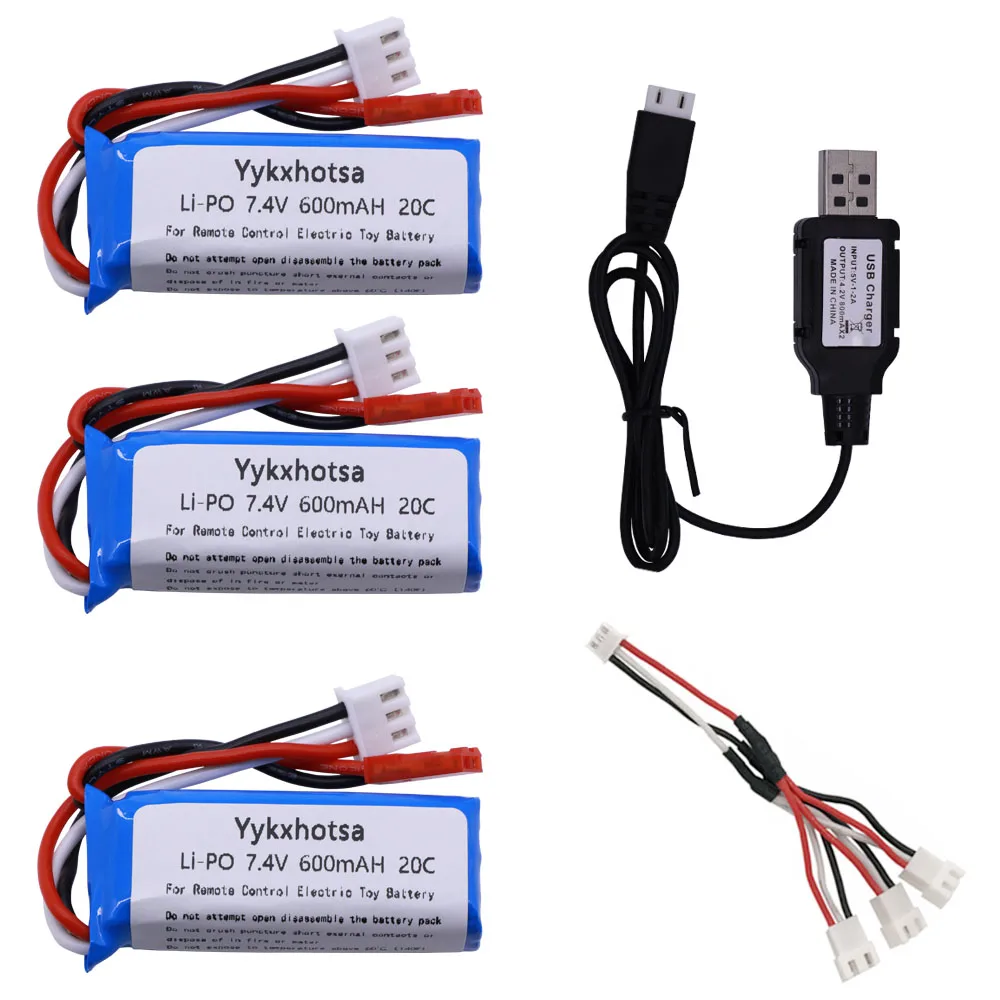 7.4V 600mAh 20C Lipo Battery 601844 with charger cable for WLtoys K969 K979 K989 K999 P929 P939 RC Cars Parts 7.4 v lipo Battery