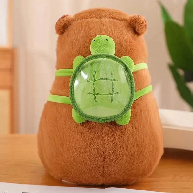 Capybara-peluche con mochila de tortuga, muñeco de simulación de Anime Fluffty, lindo muñeco de animales de peluche, regalo de Navidad, juguetes para niños