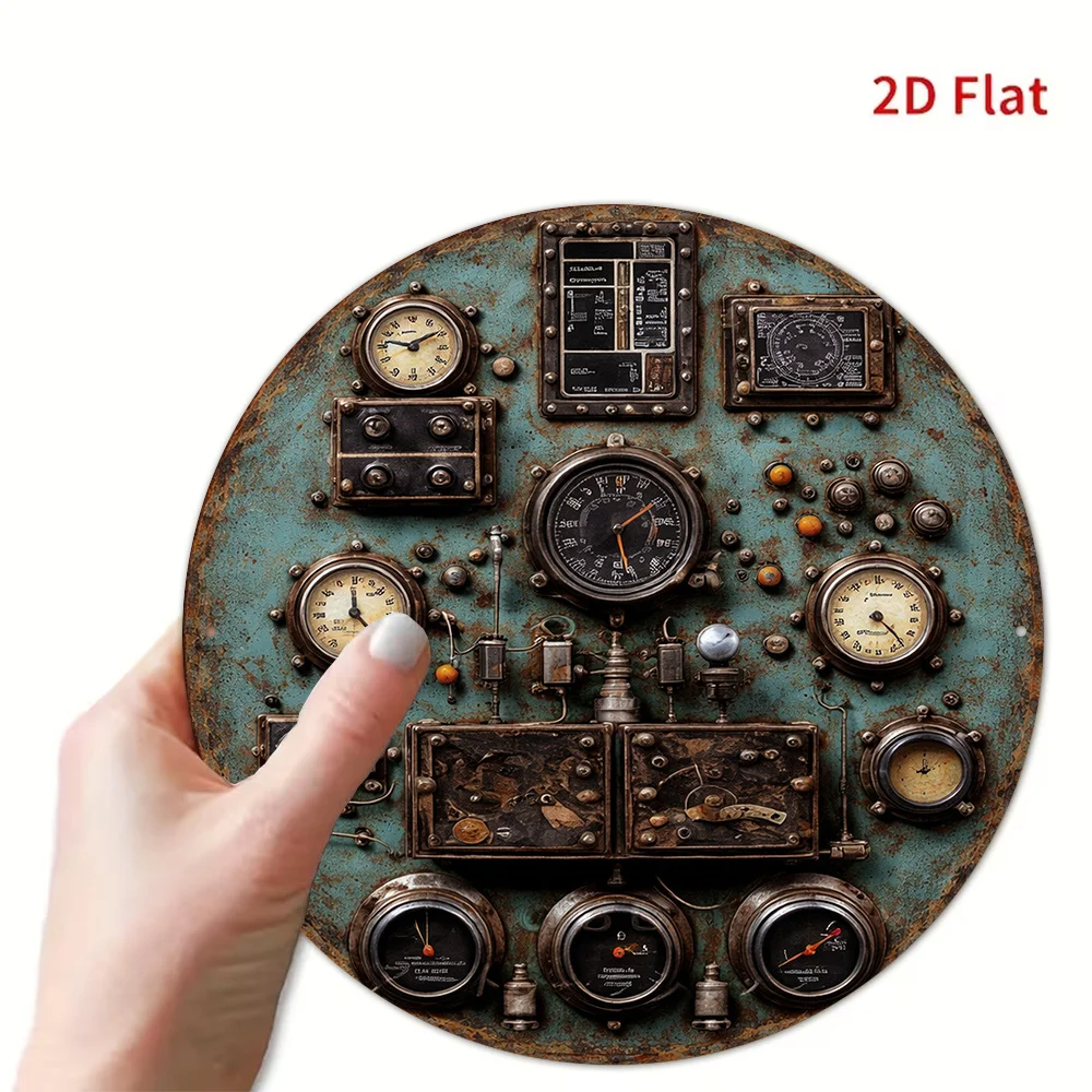 2D Flat Retro Dashboard Round Aluminum Sign - Steampunk Control Panel Wall Decor for Bar Cafe Workshop Home Office Gift view 4