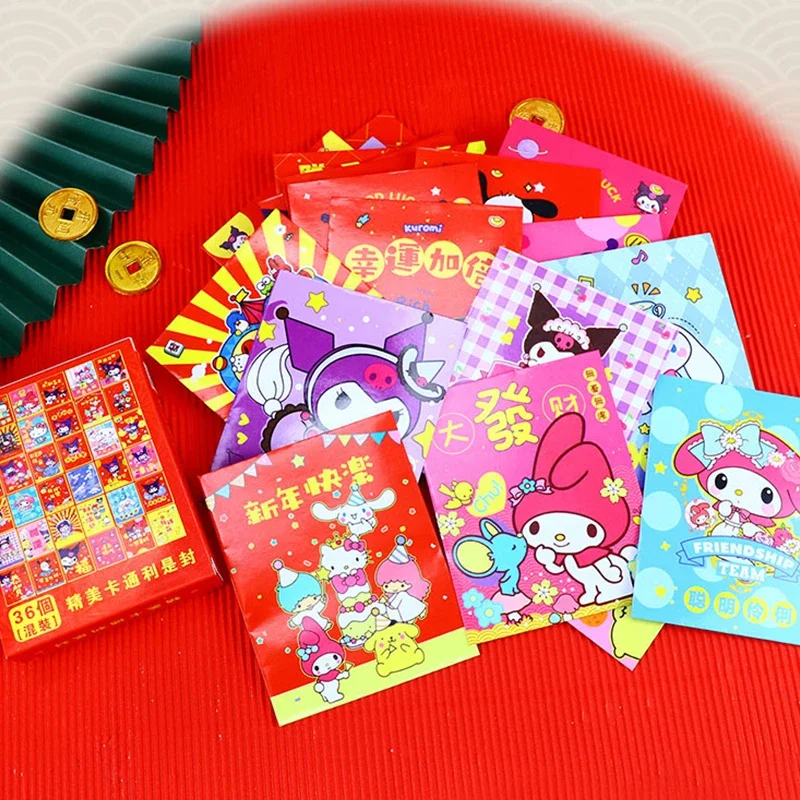 36Pcs/Set Sanrio Cute Cartoon Series Chinese New Year Cartoon Red Packet Red envelope Lucky money Bag Mymelody Kuromi