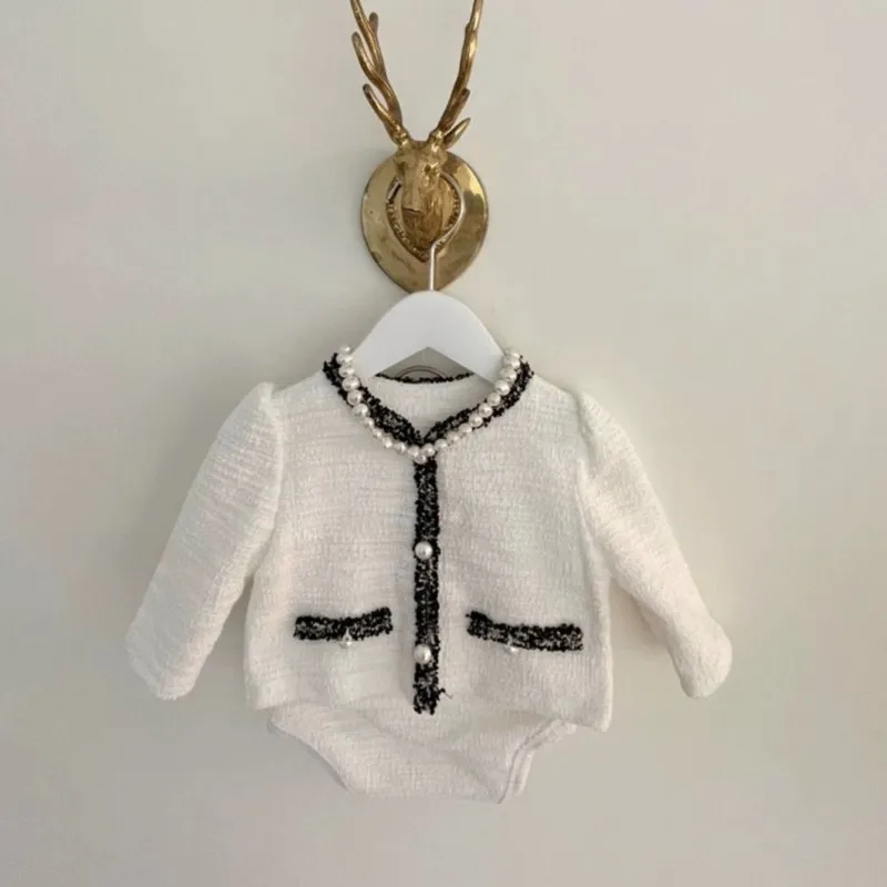 Newborn Baby Girls Elegant Clothes Sets Coat+Romper 2PCS Cardigan Vintage Infant Toddler Spring Autumn Kids Baby Clothes 6-24M